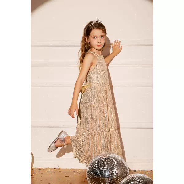 GRACE KARIN Girls Halter Neck Sequin Dress Elegant Cute Girls Party Maxi Dress for 514YGold