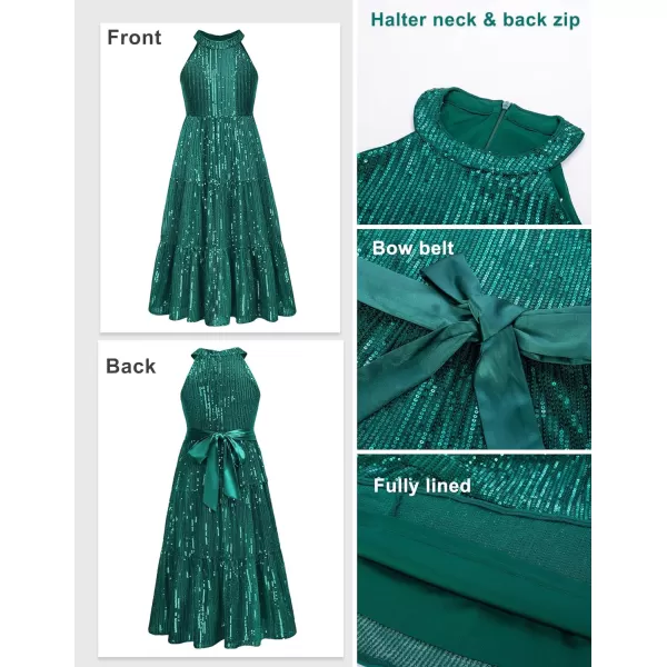 GRACE KARIN Girls Halter Neck Sequin Dress Elegant Cute Girls Party Maxi Dress for 514YGreen