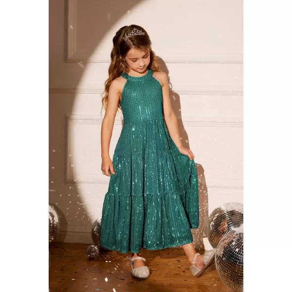 GRACE KARIN Girls Halter Neck Sequin Dress Elegant Cute Girls Party Maxi Dress for 514YGreen