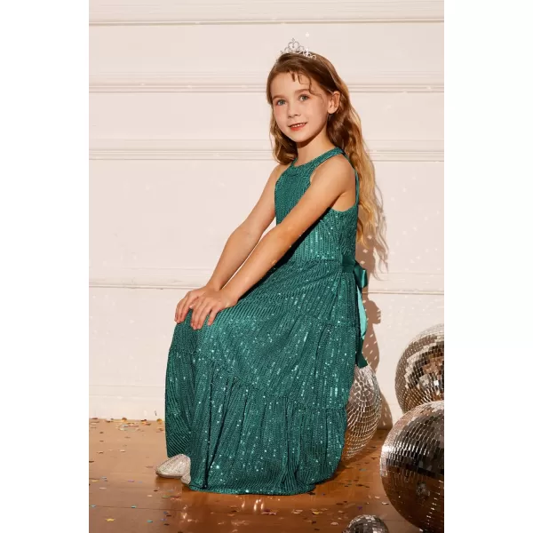 GRACE KARIN Girls Halter Neck Sequin Dress Elegant Cute Girls Party Maxi Dress for 514YGreen