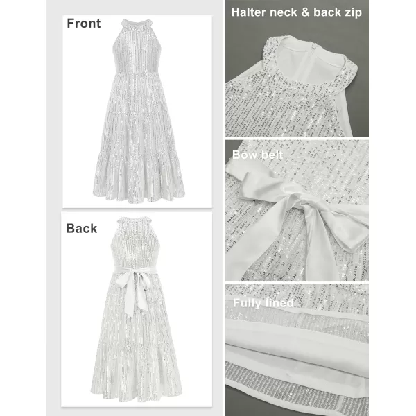 GRACE KARIN Girls Halter Neck Sequin Dress Elegant Cute Girls Party Maxi Dress for 514YSilver