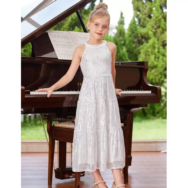 GRACE KARIN Girls Halter Neck Sequin Dress Elegant Cute Girls Party Maxi Dress for 514YSilver