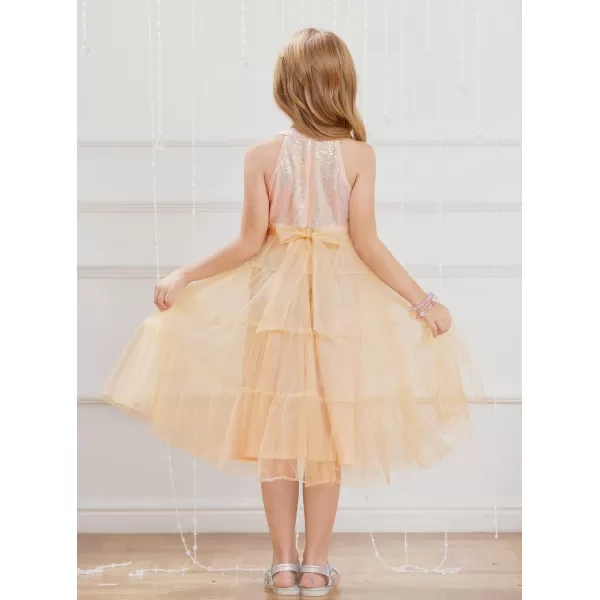 GRACE KARIN Girls Halter Neck Sequin Dress Sparkly Formal Party Prom Pageant Graduation Tulle Dresses Size 512Apricot