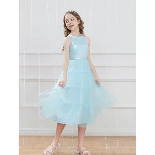 GRACE KARIN Girls Halter Neck Sequin Dress Sparkly Formal Party Prom Pageant Graduation Tulle Dresses Size 512Light Blue