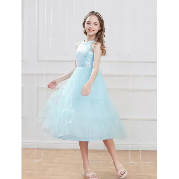 GRACE KARIN Girls Halter Neck Sequin Dress Sparkly Formal Party Prom Pageant Graduation Tulle Dresses Size 512Light Blue