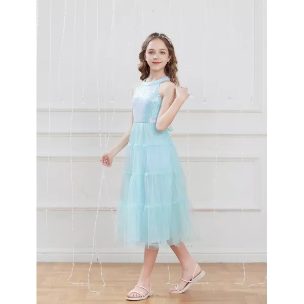 GRACE KARIN Girls Halter Neck Sequin Dress Sparkly Formal Party Prom Pageant Graduation Tulle Dresses Size 512Light Blue