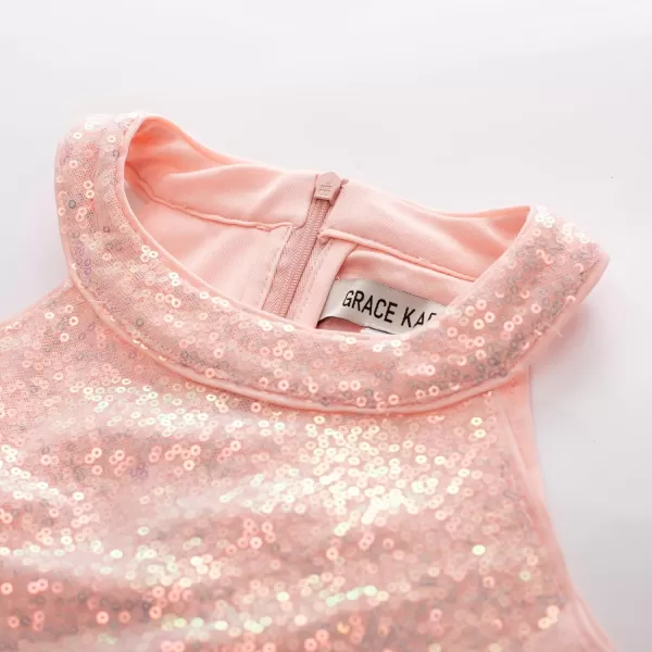 GRACE KARIN Girls Halter Neck Sequin Dress Sparkly Formal Party Prom Pageant Graduation Tulle Dresses Size 512Light Pink