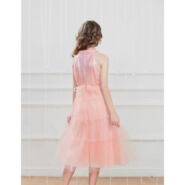 GRACE KARIN Girls Halter Neck Sequin Dress Sparkly Formal Party Prom Pageant Graduation Tulle Dresses Size 512Light Pink