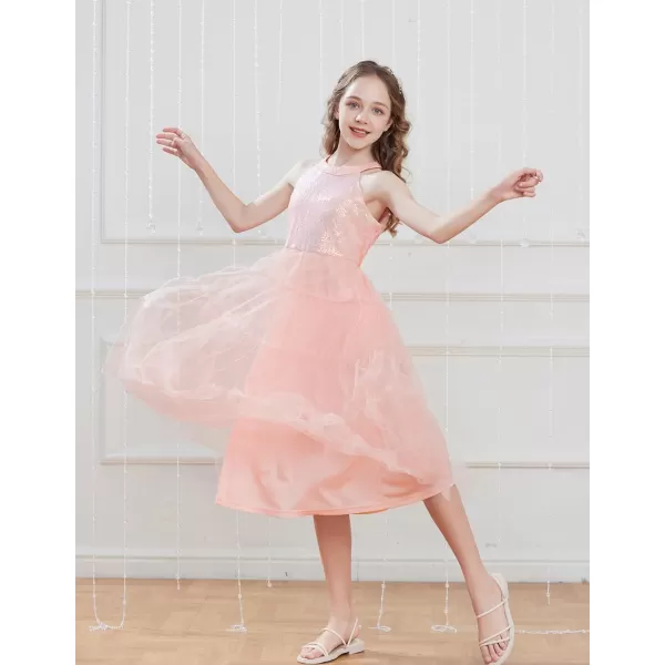 GRACE KARIN Girls Halter Neck Sequin Dress Sparkly Formal Party Prom Pageant Graduation Tulle Dresses Size 512Light Pink