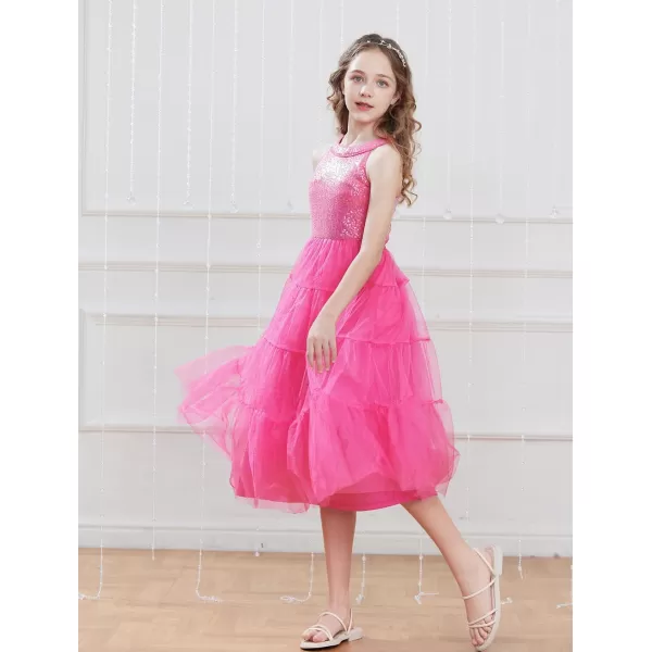 GRACE KARIN Girls Halter Neck Sequin Dress Sparkly Formal Party Prom Pageant Graduation Tulle Dresses Size 512Rose Red