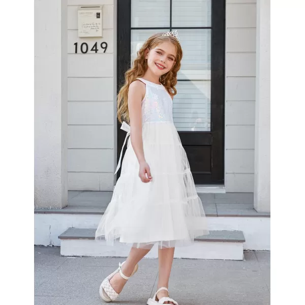 GRACE KARIN Girls Halter Neck Sequin Dress Sparkly Formal Party Prom Pageant Graduation Tulle Dresses Size 512White