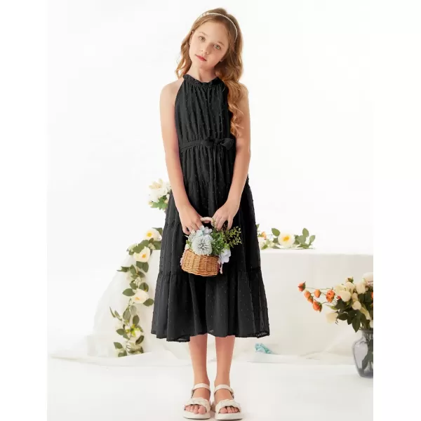 GRACE KARIN Girls Halter Neck Sleeveless Casual Aline Flowy Maxi Dress for 512 YearsBlack