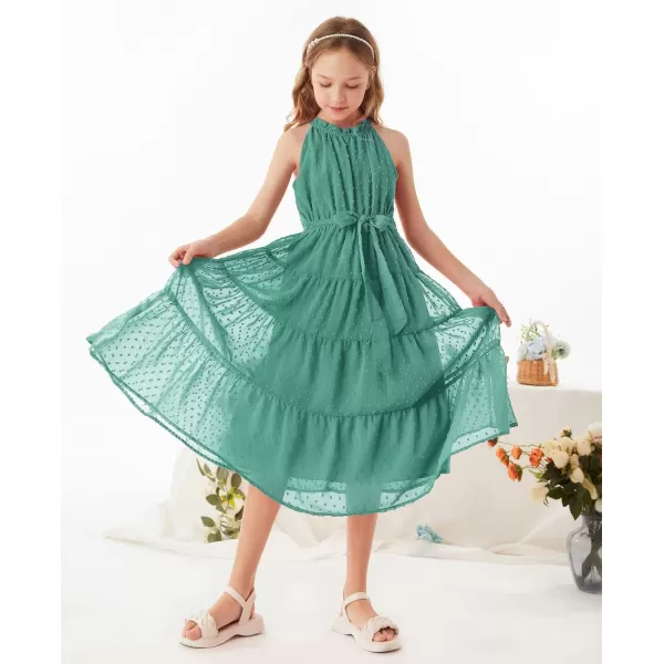 GRACE KARIN Girls Halter Neck Sleeveless Casual Aline Flowy Maxi Dress for 512 YearsBlue Green