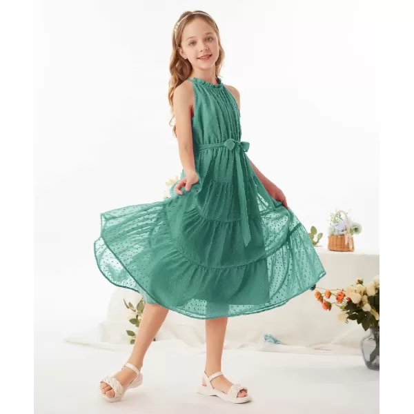 GRACE KARIN Girls Halter Neck Sleeveless Casual Aline Flowy Maxi Dress for 512 YearsBlue Green