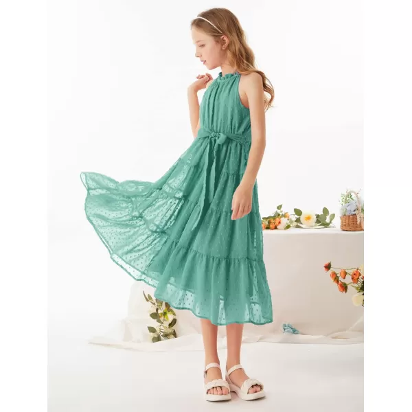 GRACE KARIN Girls Halter Neck Sleeveless Casual Aline Flowy Maxi Dress for 512 YearsBlue Green