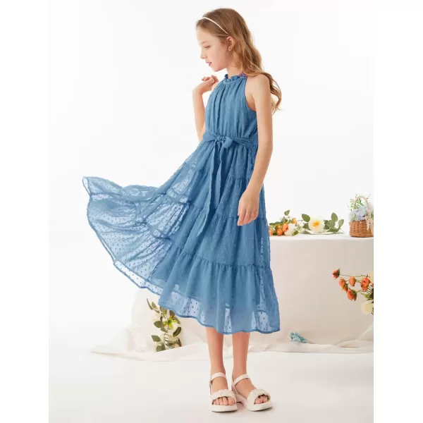 GRACE KARIN Girls Halter Neck Sleeveless Casual Aline Flowy Maxi Dress for 512 YearsGrey Blue