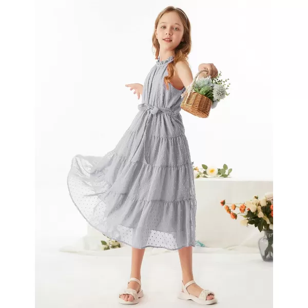 GRACE KARIN Girls Halter Neck Sleeveless Casual Aline Flowy Maxi Dress for 512 YearsLight Grey