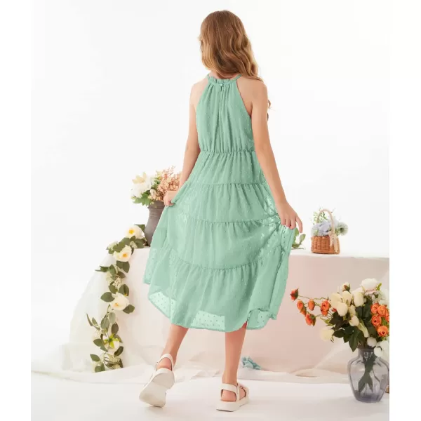 GRACE KARIN Girls Halter Neck Sleeveless Casual Aline Flowy Maxi Dress for 512 YearsMint Green