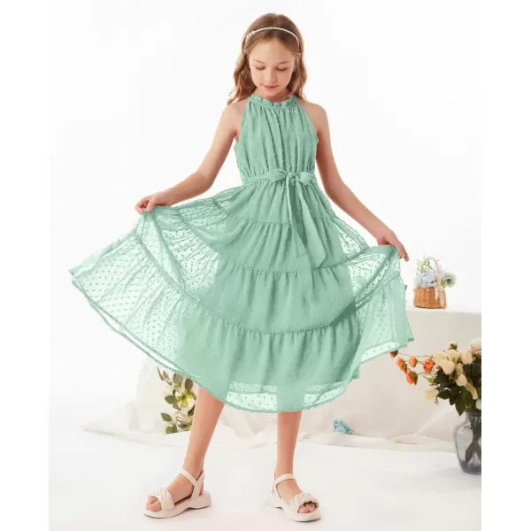 GRACE KARIN Girls Halter Neck Sleeveless Casual Aline Flowy Maxi Dress for 512 YearsMint Green