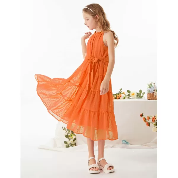 GRACE KARIN Girls Halter Neck Sleeveless Casual Aline Flowy Maxi Dress for 512 YearsOrange