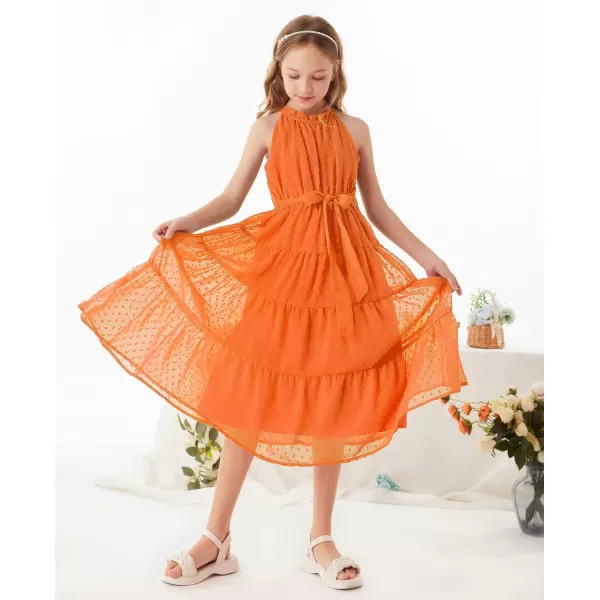 GRACE KARIN Girls Halter Neck Sleeveless Casual Aline Flowy Maxi Dress for 512 YearsOrange