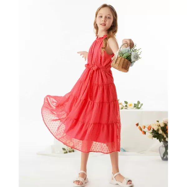 GRACE KARIN Girls Halter Neck Sleeveless Casual Aline Flowy Maxi Dress for 512 YearsRed