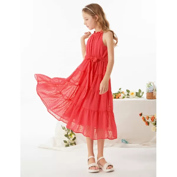 GRACE KARIN Girls Halter Neck Sleeveless Casual Aline Flowy Maxi Dress for 512 YearsRed