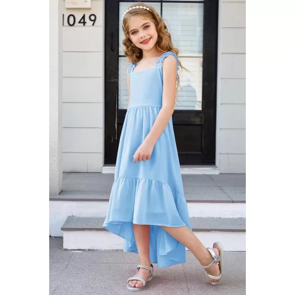 GRACE KARIN Girls HighLow Chiffon Dress Sleeveless Ruffle Straps Tiered ALine Maxi Boho Dress 512YLight Blue