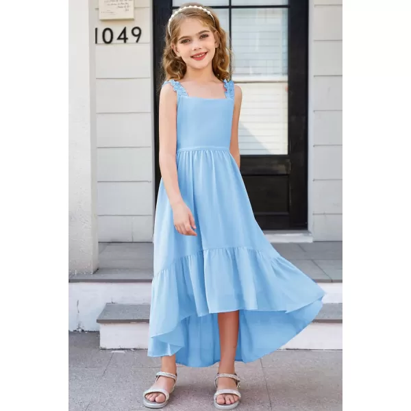 GRACE KARIN Girls HighLow Chiffon Dress Sleeveless Ruffle Straps Tiered ALine Maxi Boho Dress 512YLight Blue