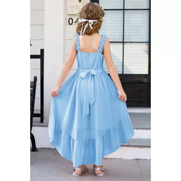 GRACE KARIN Girls HighLow Chiffon Dress Sleeveless Ruffle Straps Tiered ALine Maxi Boho Dress 512YLight Blue