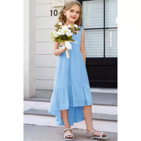 GRACE KARIN Girls HighLow Chiffon Dress Sleeveless Ruffle Straps Tiered ALine Maxi Boho Dress 512YLight Blue