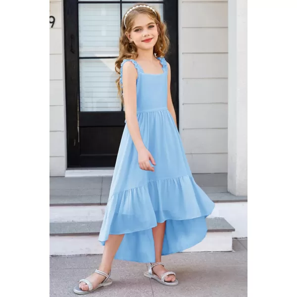 GRACE KARIN Girls HighLow Chiffon Dress Sleeveless Ruffle Straps Tiered ALine Maxi Boho Dress 512YLight Blue