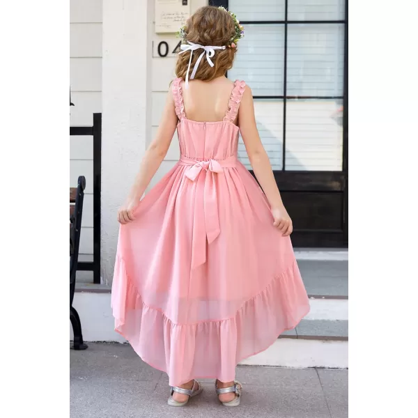 GRACE KARIN Girls HighLow Chiffon Dress Sleeveless Ruffle Straps Tiered ALine Maxi Boho Dress 512YLight Pink