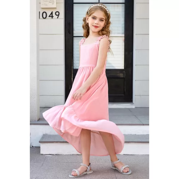 GRACE KARIN Girls HighLow Chiffon Dress Sleeveless Ruffle Straps Tiered ALine Maxi Boho Dress 512YLight Pink