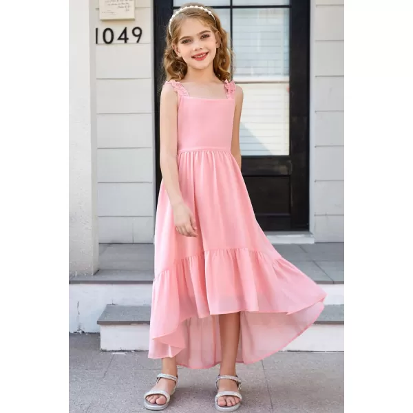 GRACE KARIN Girls HighLow Chiffon Dress Sleeveless Ruffle Straps Tiered ALine Maxi Boho Dress 512YLight Pink