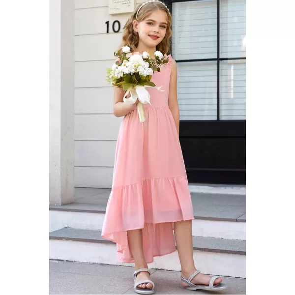 GRACE KARIN Girls HighLow Chiffon Dress Sleeveless Ruffle Straps Tiered ALine Maxi Boho Dress 512YLight Pink