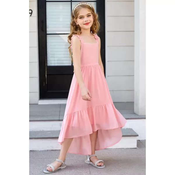 GRACE KARIN Girls HighLow Chiffon Dress Sleeveless Ruffle Straps Tiered ALine Maxi Boho Dress 512YLight Pink