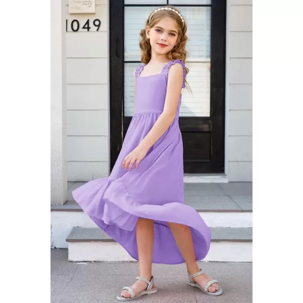 GRACE KARIN Girls HighLow Chiffon Dress Sleeveless Ruffle Straps Tiered ALine Maxi Boho Dress 512YLight Purple