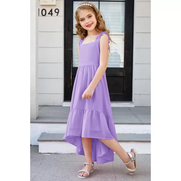 GRACE KARIN Girls HighLow Chiffon Dress Sleeveless Ruffle Straps Tiered ALine Maxi Boho Dress 512YLight Purple