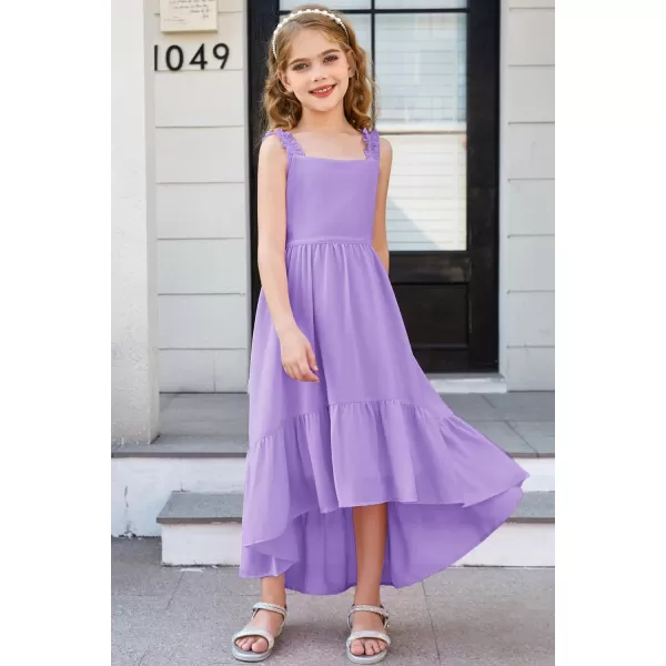 GRACE KARIN Girls HighLow Chiffon Dress Sleeveless Ruffle Straps Tiered ALine Maxi Boho Dress 512YLight Purple