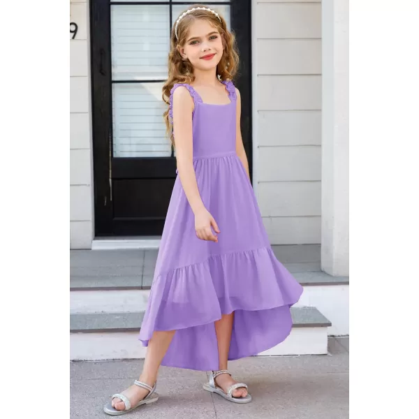 GRACE KARIN Girls HighLow Chiffon Dress Sleeveless Ruffle Straps Tiered ALine Maxi Boho Dress 512YLight Purple