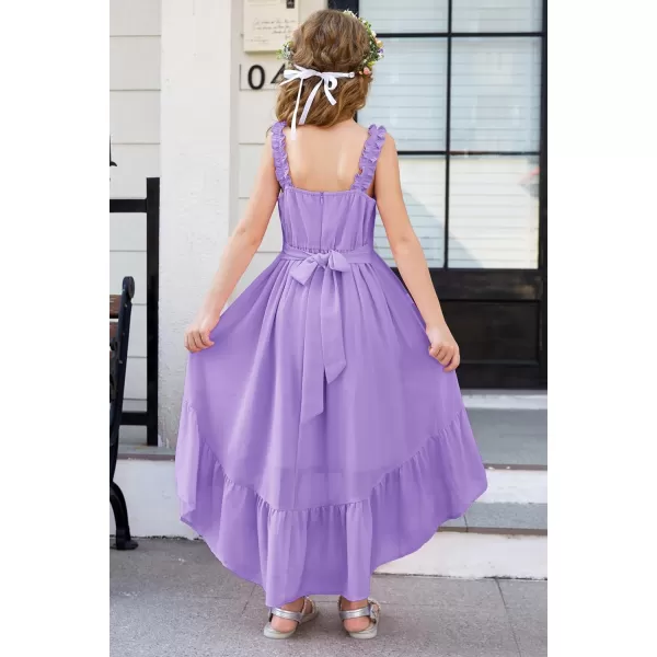 GRACE KARIN Girls HighLow Chiffon Dress Sleeveless Ruffle Straps Tiered ALine Maxi Boho Dress 512YLight Purple