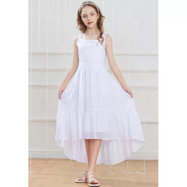 GRACE KARIN Girls HighLow Chiffon Dress Sleeveless Ruffle Straps Tiered ALine Maxi Boho Dress 512YWhite