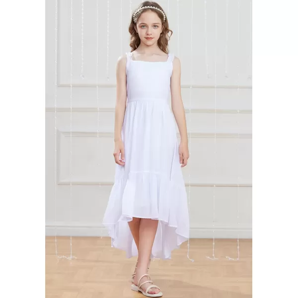 GRACE KARIN Girls HighLow Chiffon Dress Sleeveless Ruffle Straps Tiered ALine Maxi Boho Dress 512YWhite