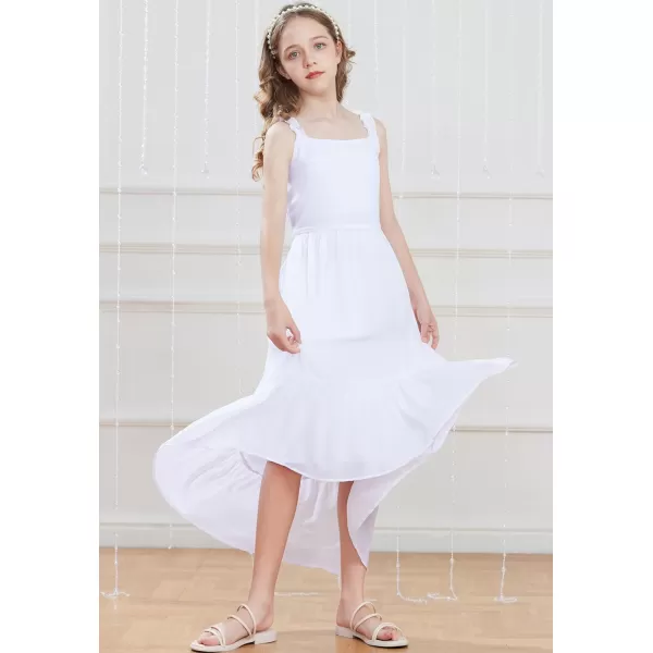 GRACE KARIN Girls HighLow Chiffon Dress Sleeveless Ruffle Straps Tiered ALine Maxi Boho Dress 512YWhite