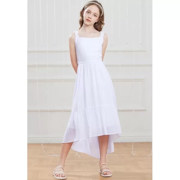 GRACE KARIN Girls HighLow Chiffon Dress Sleeveless Ruffle Straps Tiered ALine Maxi Boho Dress 512YWhite