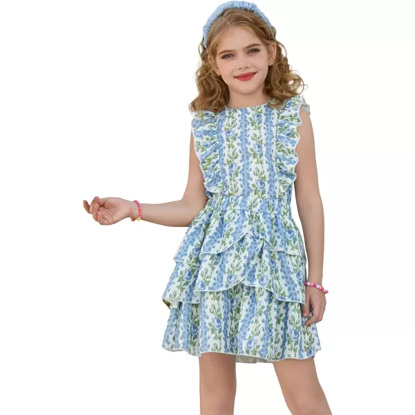 GRACE KARIN Girls Kids Outfits Two Piece Summer Clothes Flutter Sleeve Top Cake Skirt Set Size 512Blue Floral