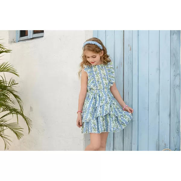 GRACE KARIN Girls Kids Outfits Two Piece Summer Clothes Flutter Sleeve Top Cake Skirt Set Size 512Blue Floral