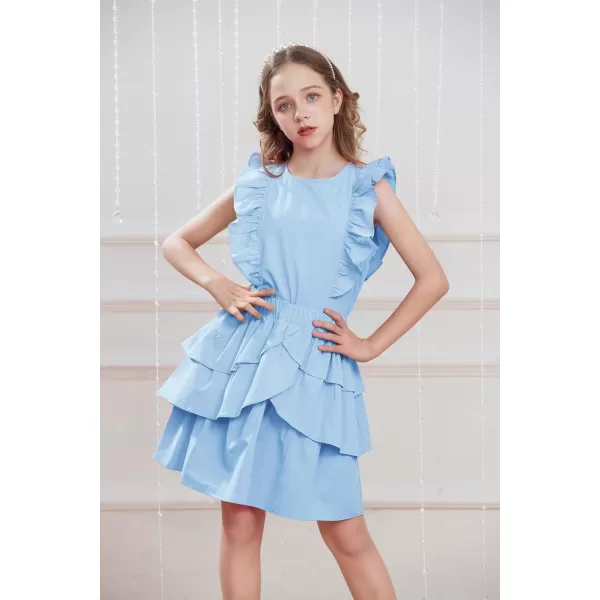 GRACE KARIN Girls Kids Outfits Two Piece Summer Clothes Flutter Sleeve Top Cake Skirt Set Size 512Light Blue