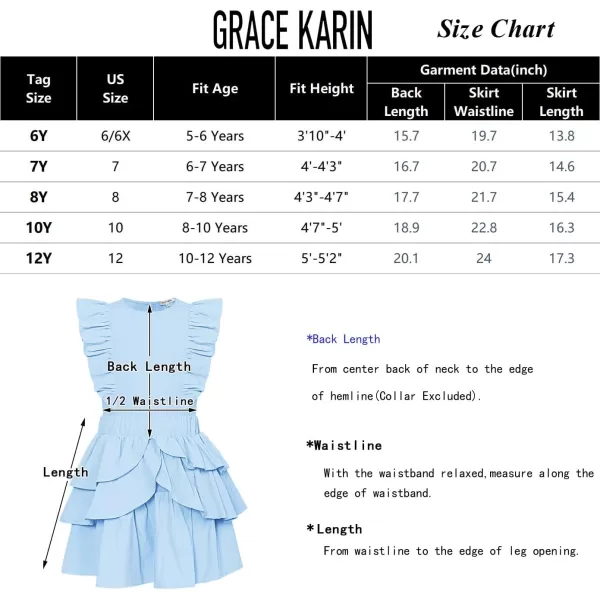 GRACE KARIN Girls Kids Outfits Two Piece Summer Clothes Flutter Sleeve Top Cake Skirt Set Size 512Light Blue